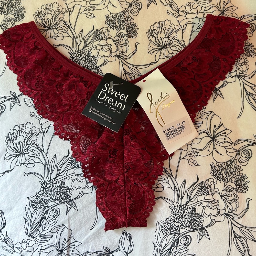 Burgundy lace Brazilian thong panty